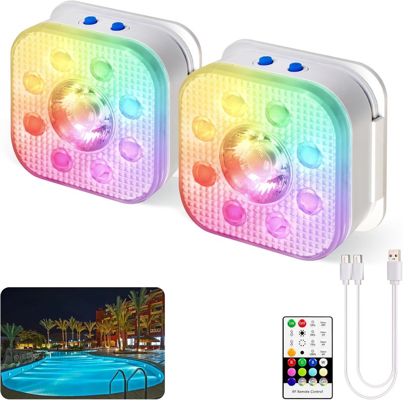 HL Pool Lights with Remote,Submersible LED Light with Spotlight,RGB Rechargeable Floating Light,Waterproof Underwater lamp for Above Ground Inground Swimming Pool,Hot Tubs,Ponds,Fountain Decor 2 Pack - Image 1